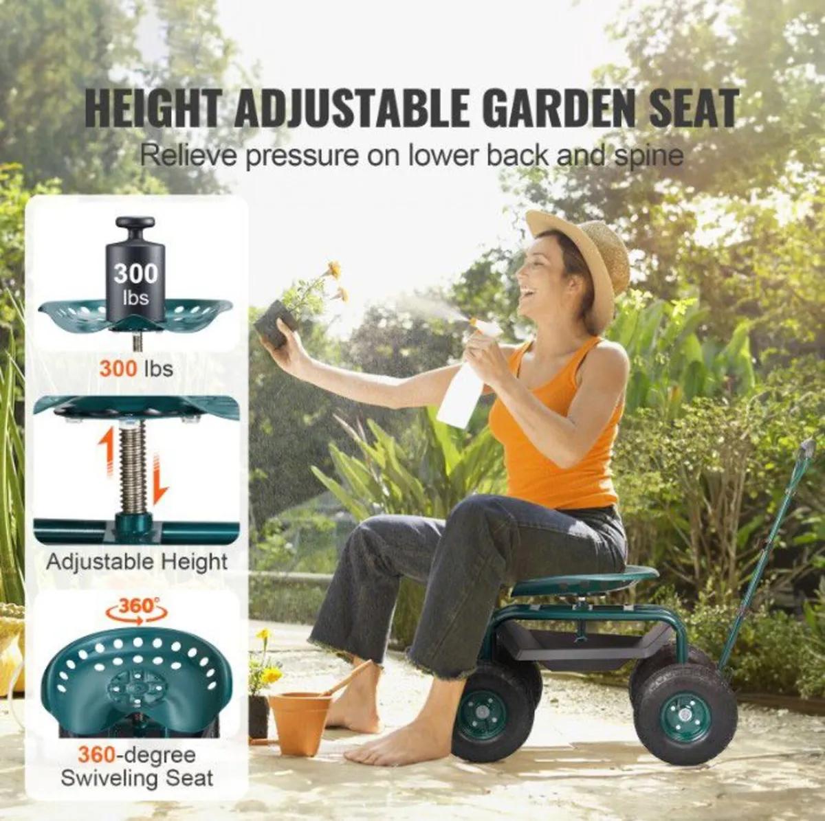 Garden Cart Rolling Workseat with Wheels - Image 2