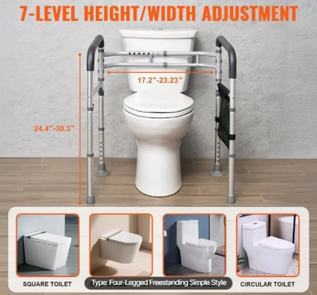 Toilet Safety Rail, 300 LBS Foldable Toilet Seat - Image 3