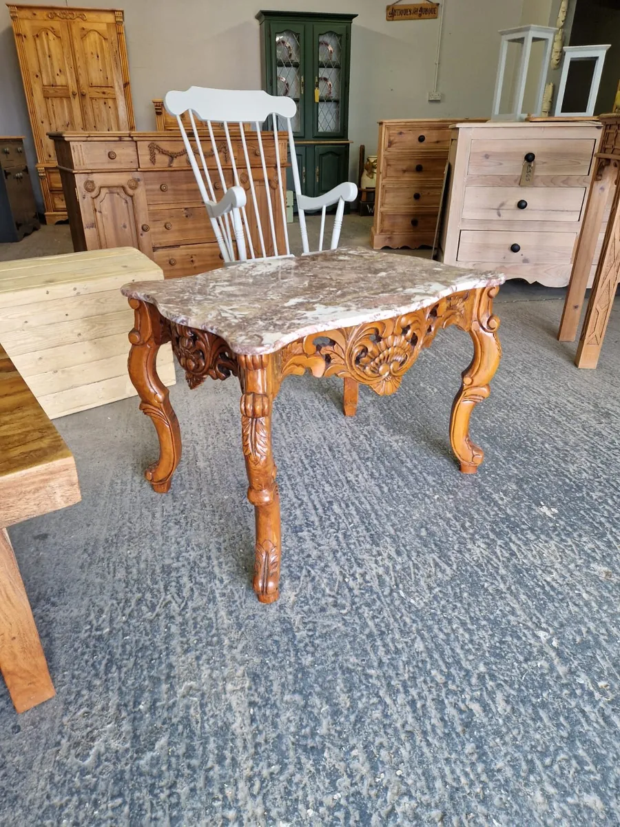 Vintage marble top carved base coffee table - Image 1