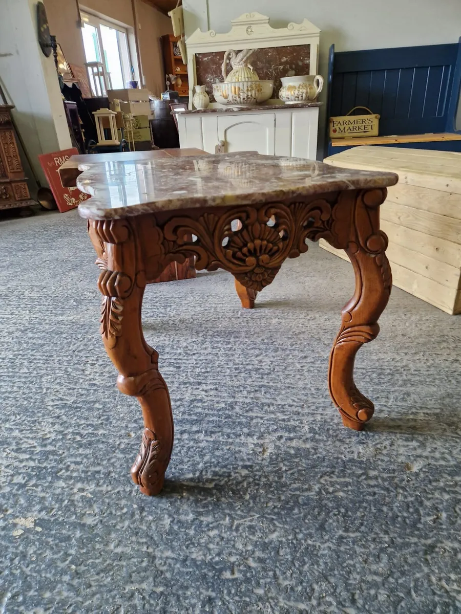 Vintage marble top carved base coffee table - Image 3