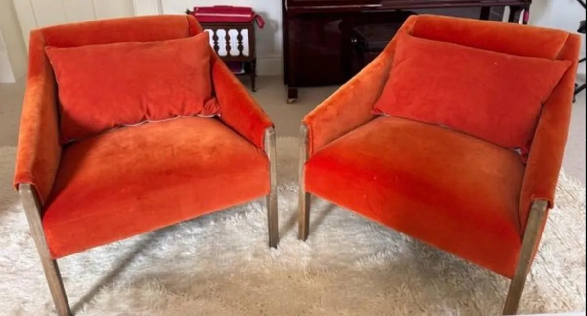 Armchairs – Pair - Oriana B - Burnt Orange Velvet - Image 1