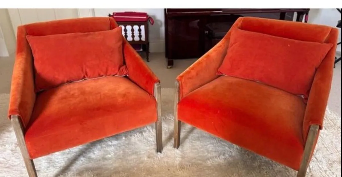 Armchairs – Pair - Oriana B - Burnt Orange Velvet - Image 2