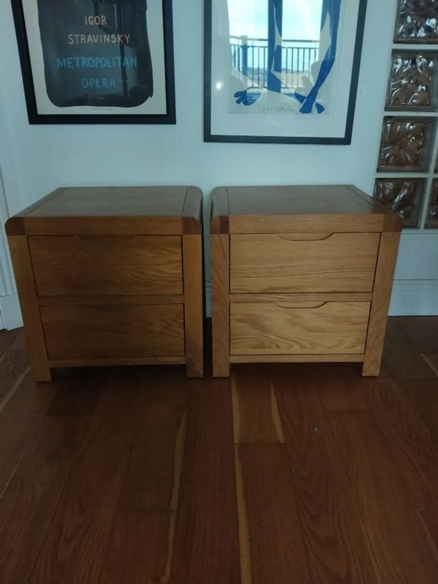 Pair of Two Drawer Oak Bedside Tables - Image 1