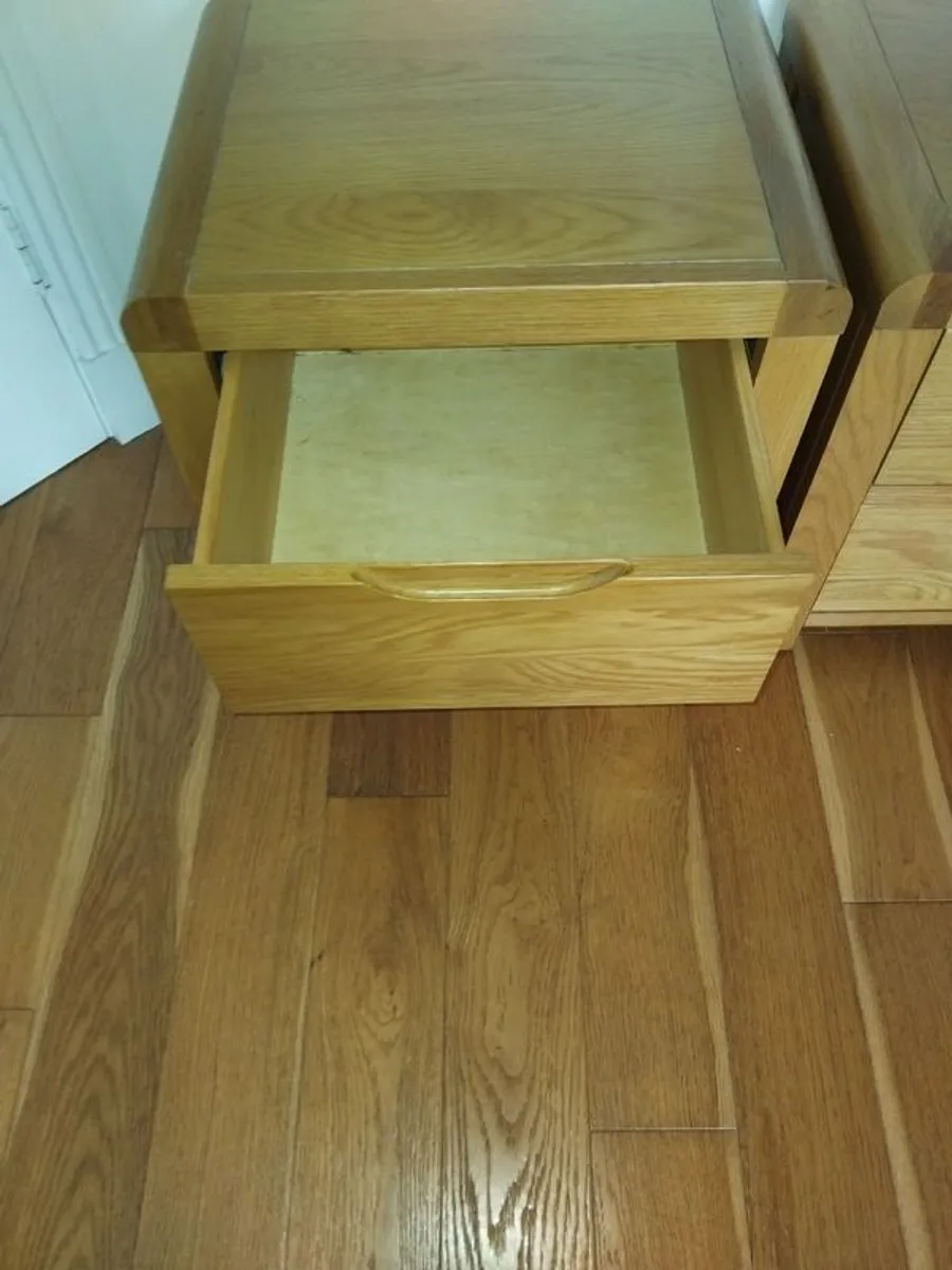 Pair of Two Drawer Oak Bedside Tables - Image 4