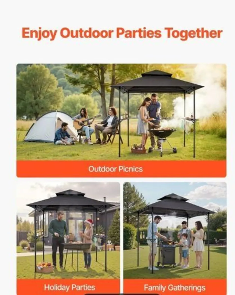 8 x 5 ft BBQ Gazebo Double-Tier Roof 2 Side Shelve - Image 2