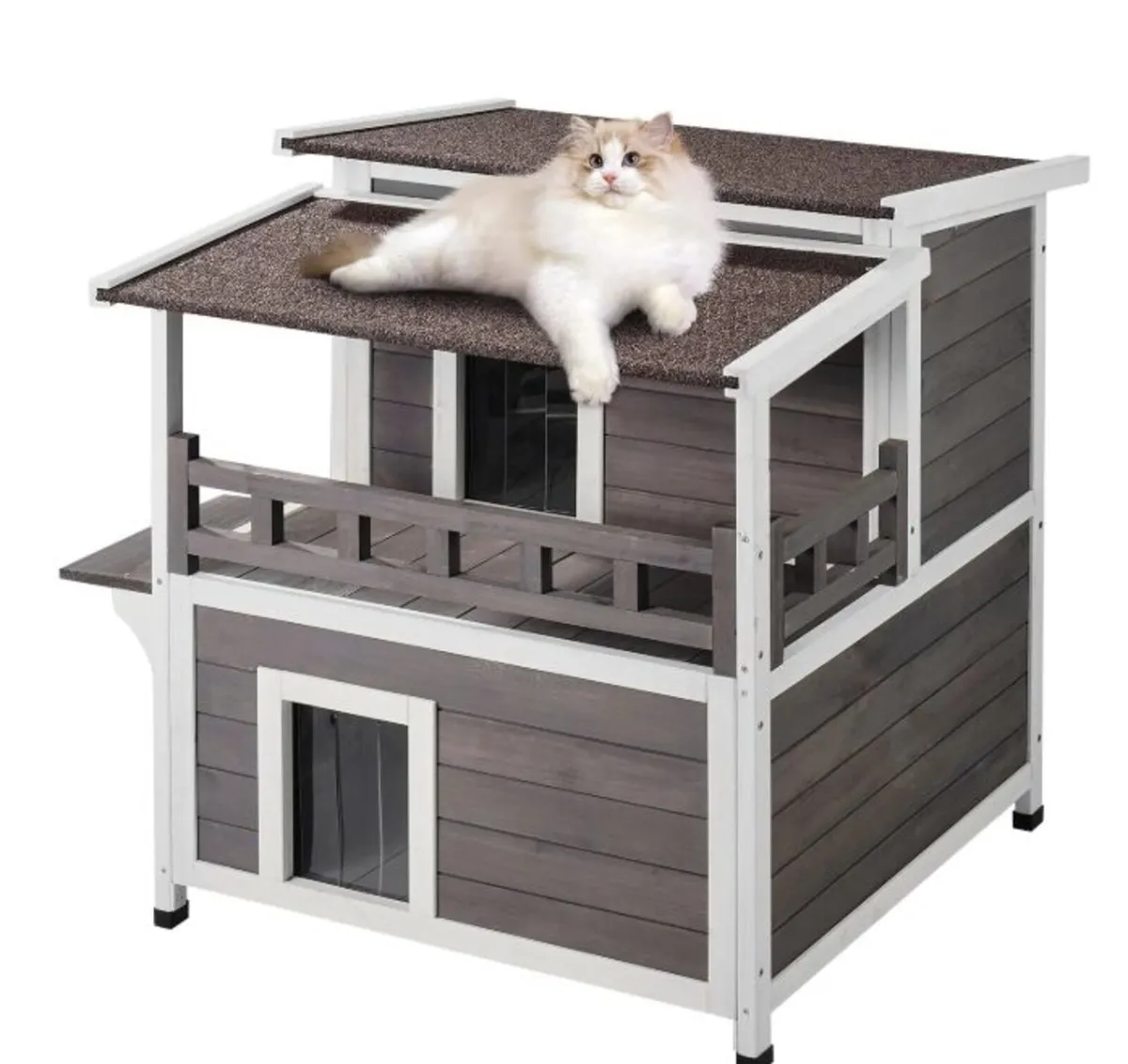 Outdoor Cat House Weatherproof 2 Storey Wooden Fer - Image 3