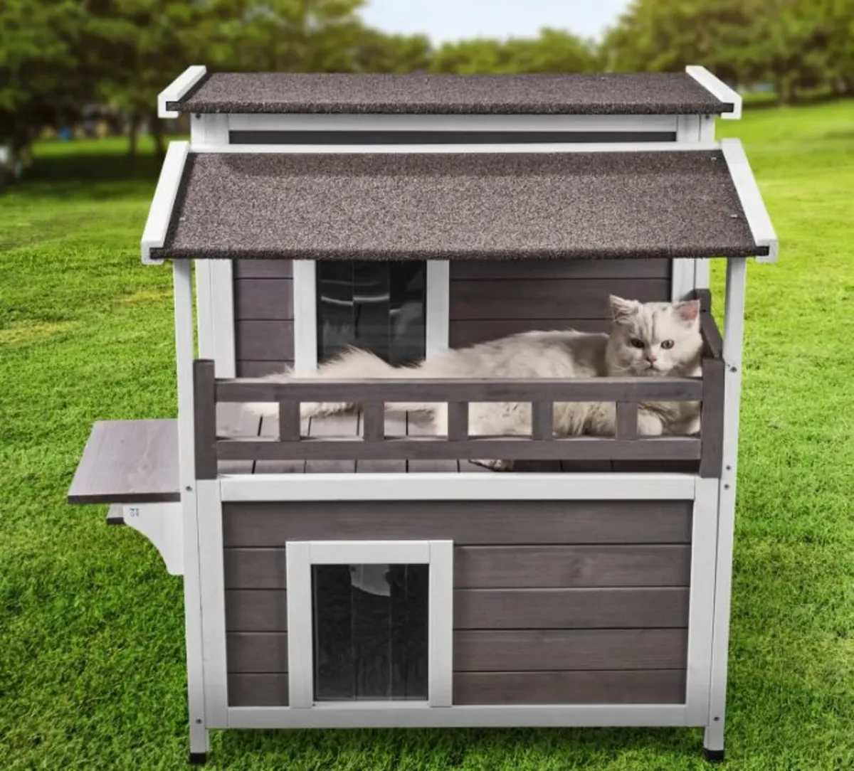 Outdoor Cat House Weatherproof 2 Storey Wooden Fer - Image 4