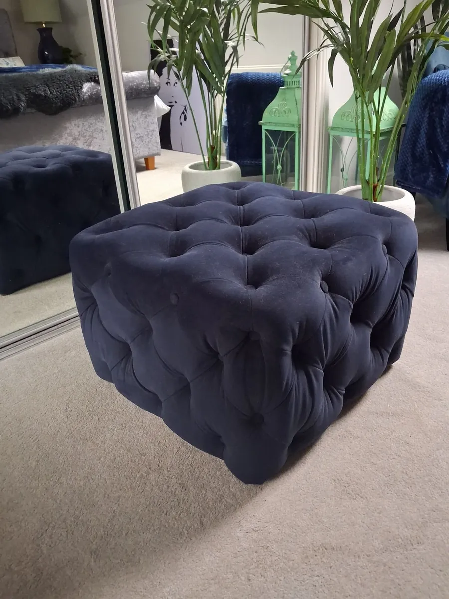 Navy Velvet Pouffe - Image 1