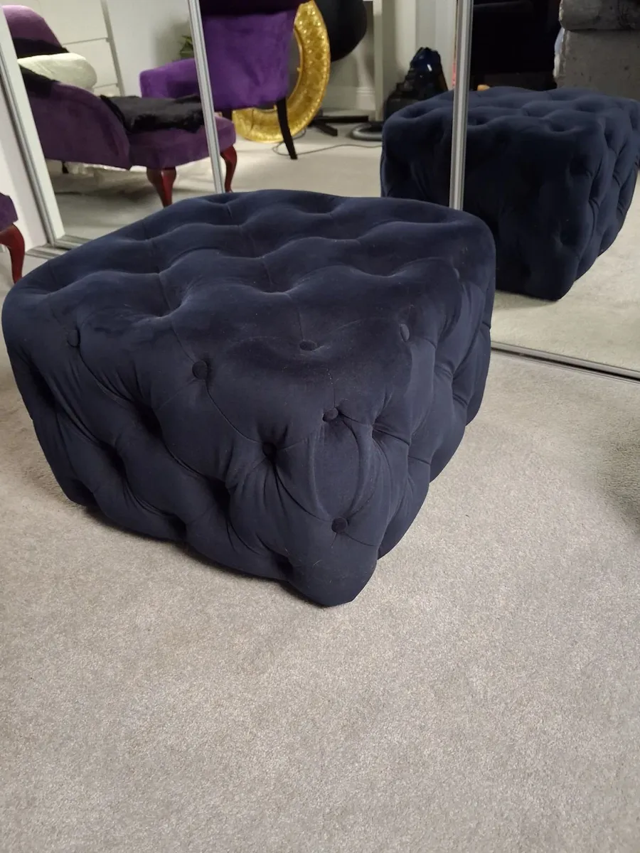 Navy Velvet Pouffe - Image 2