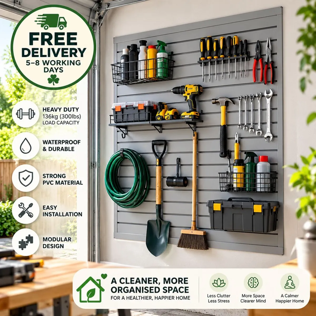 Heavy Duty PVC Garage Slatwall Panels 4ft x 4ft Gr - Image 1