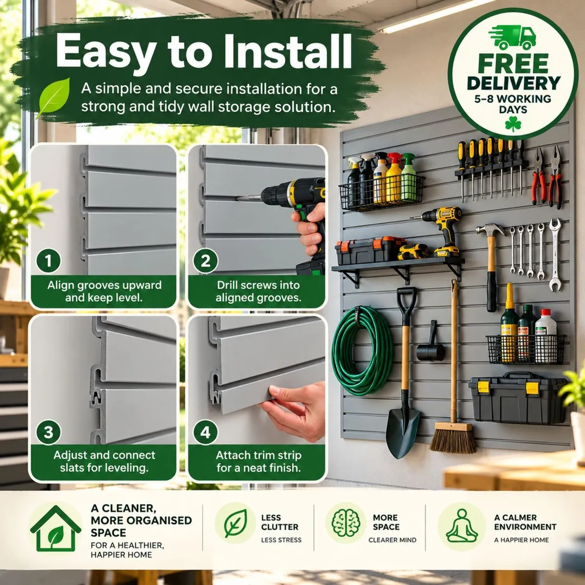 Heavy Duty PVC Garage Slatwall Panels 4ft x 4ft Gr - Image 2