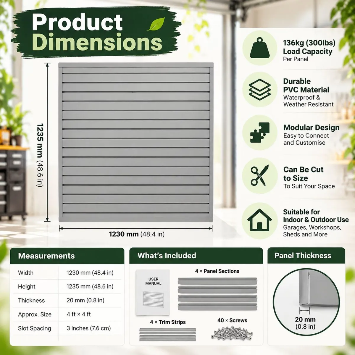 Heavy Duty PVC Garage Slatwall Panels 4ft x 4ft Gr - Image 3