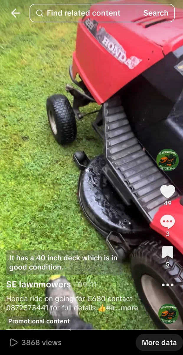 Honda lawnmower for sale - Image 2