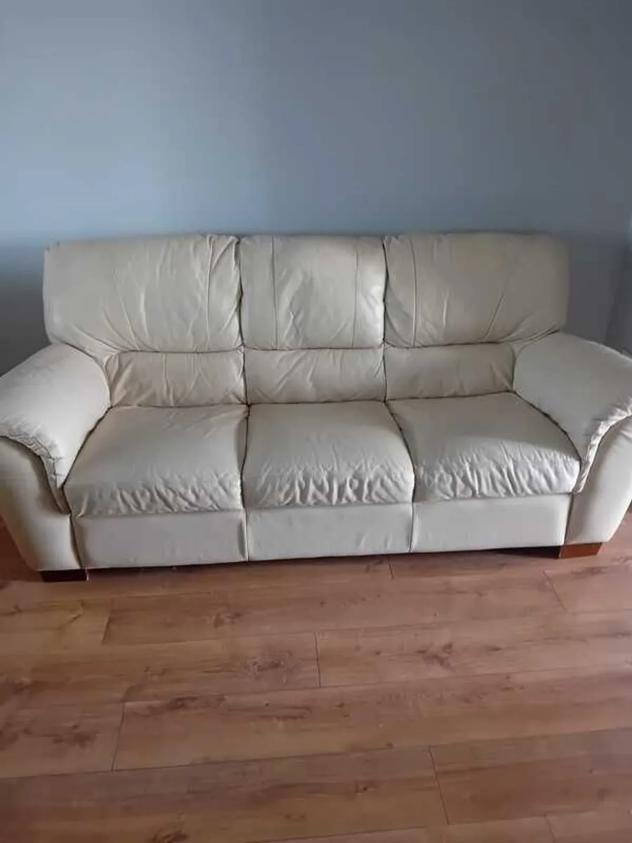 Pair Of Matching CREAM Leather Sofas - Image 3