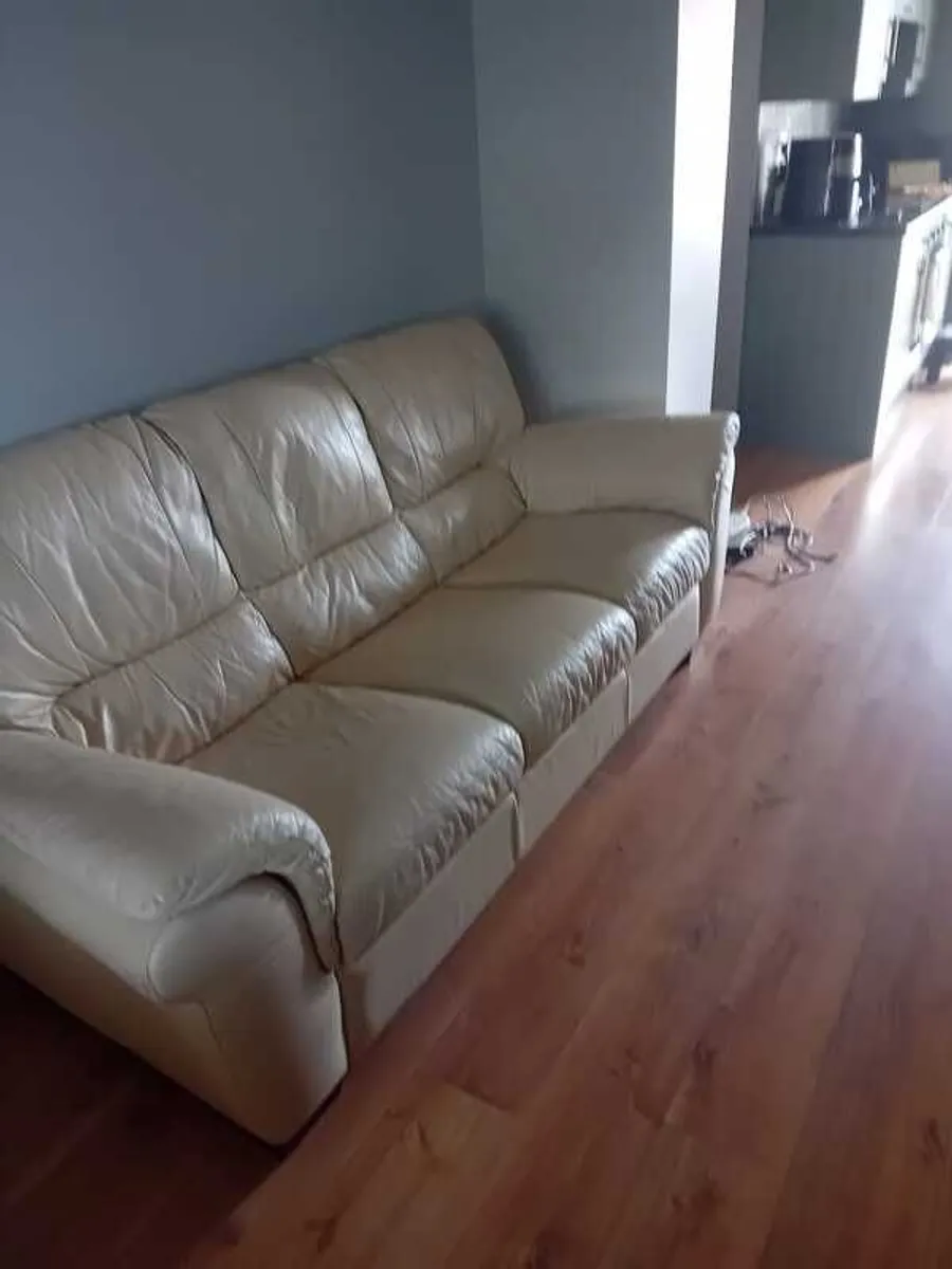 Pair Of Matching CREAM Leather Sofas - Image 1