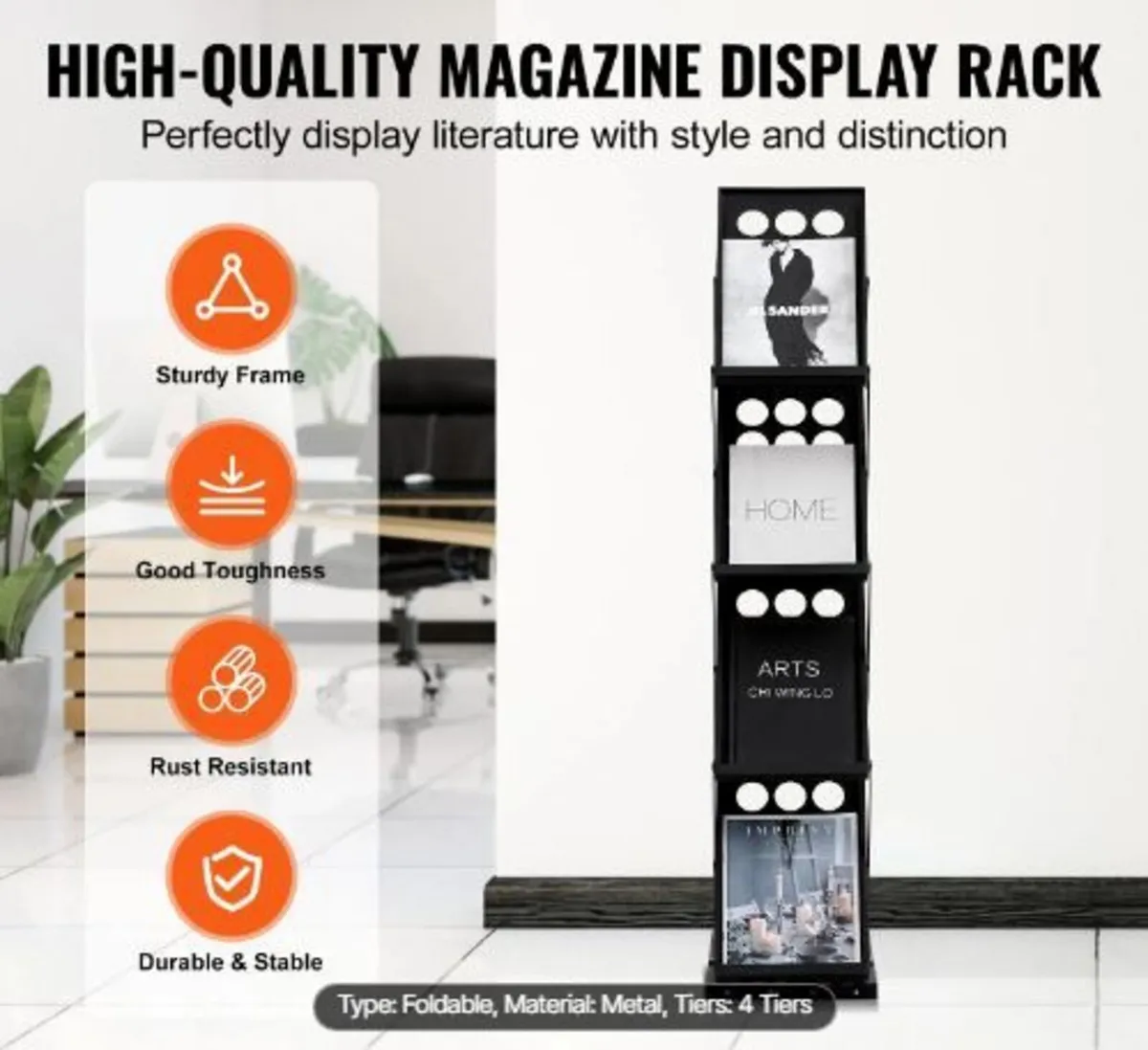Foldable Magazine Display Rack. 4-Tier - Image 2