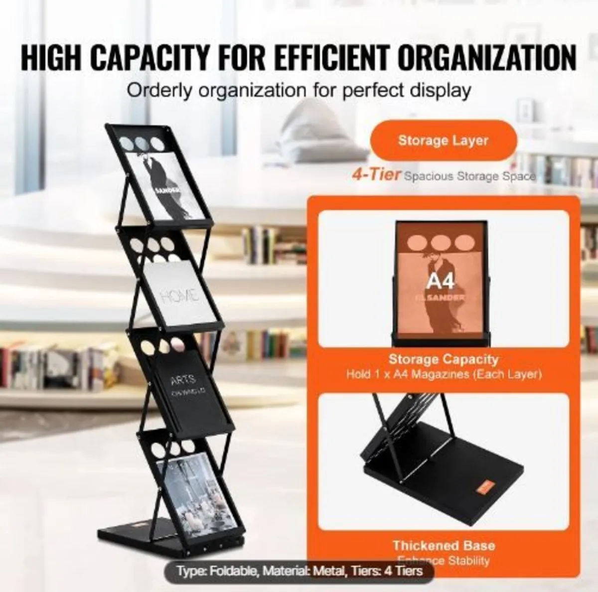Foldable Magazine Display Rack. 4-Tier - Image 4