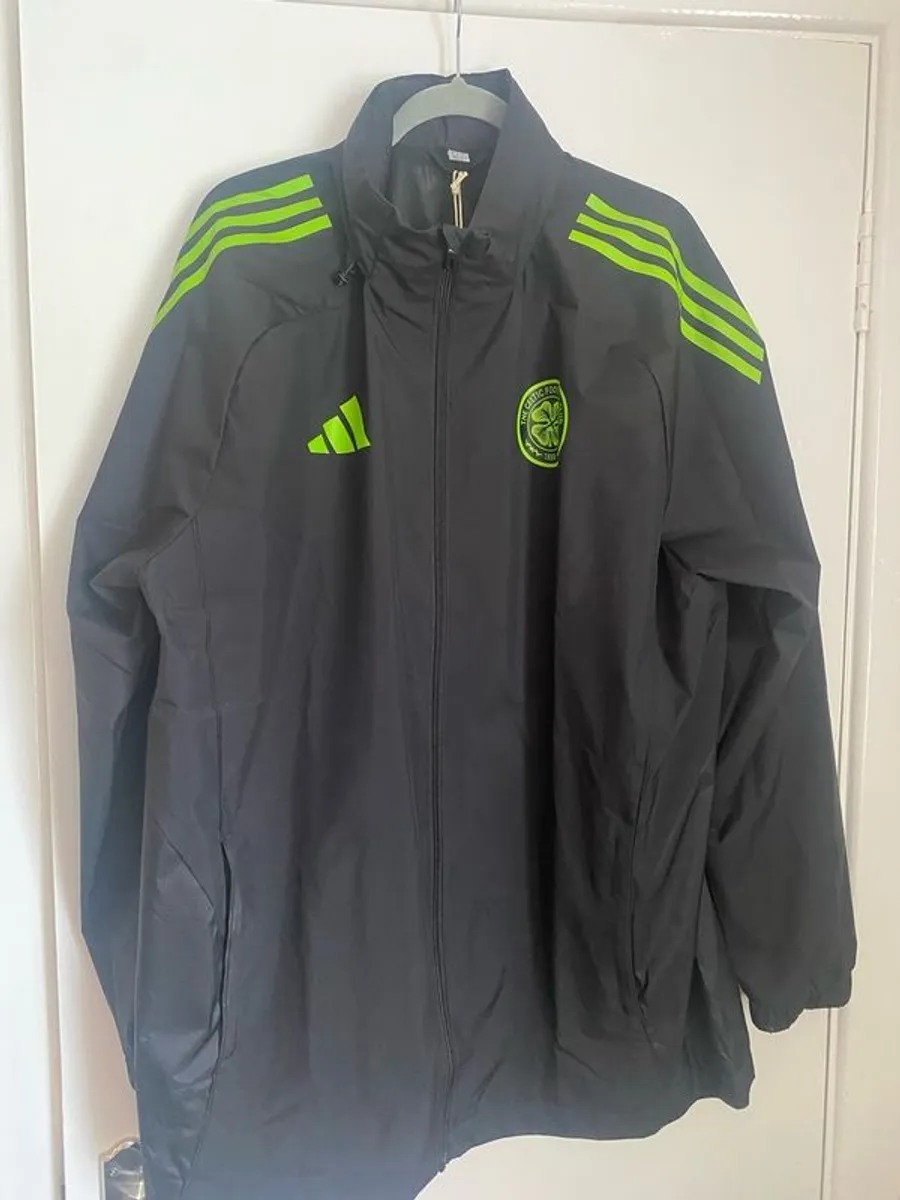 Black and neo green Adidas Celtic all weather jacket - Image 1