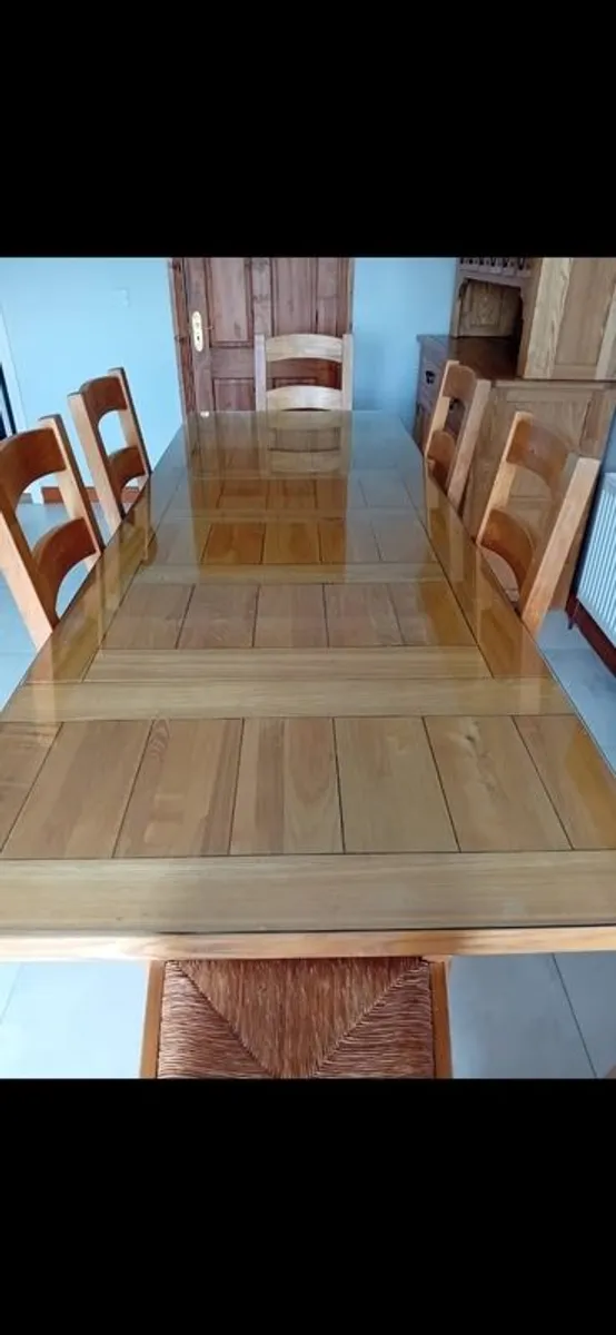 Solid Oak Dining Table with 6 Chairs - Image 1