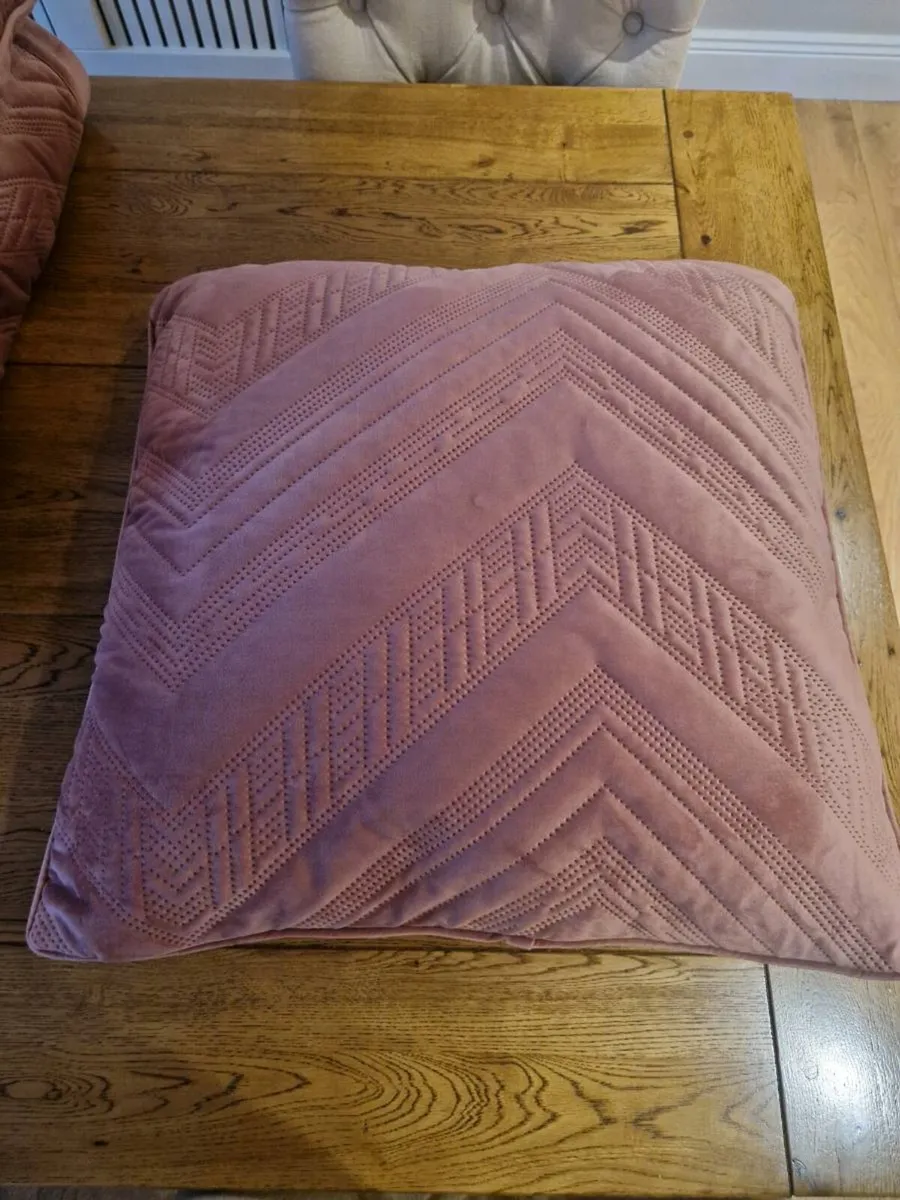 Paul Costelloe Pink Velvet Bedspread & 4 Cushions - Image 4