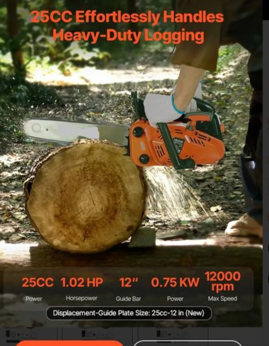 25 cc Gas Chainsaw, 12 inch Gas Powered Chainsaw, - Image 4