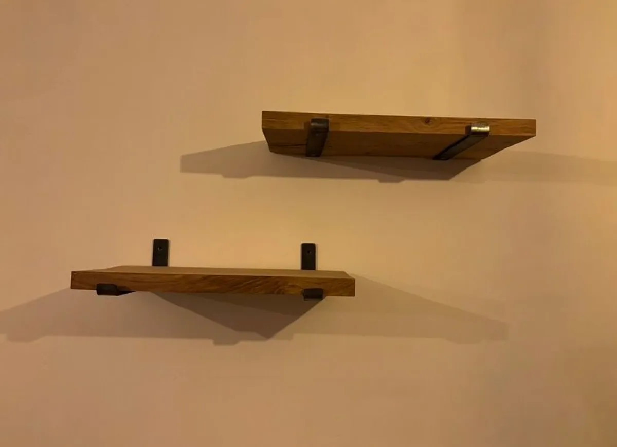 Chunky Solid Rustic Wood Shelves with Heavy Duty Steel Brackets - Image 3