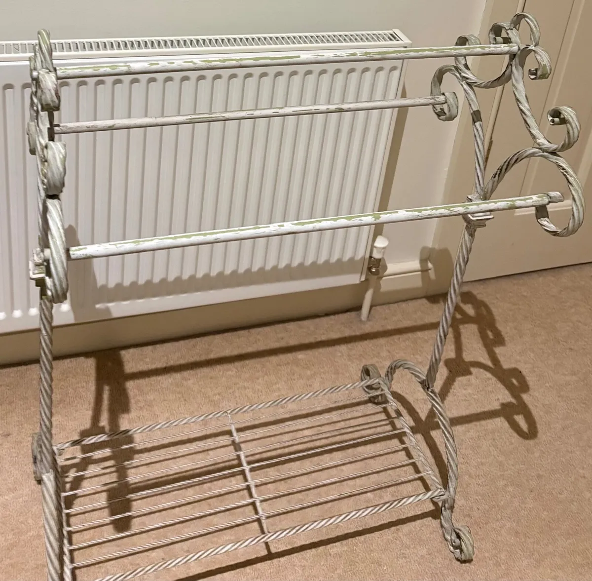 Antiqued towel rack with storage - Image 3