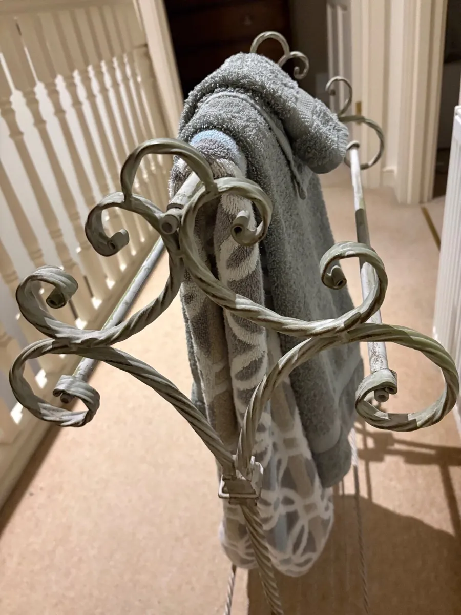 Antiqued towel rack with storage - Image 1
