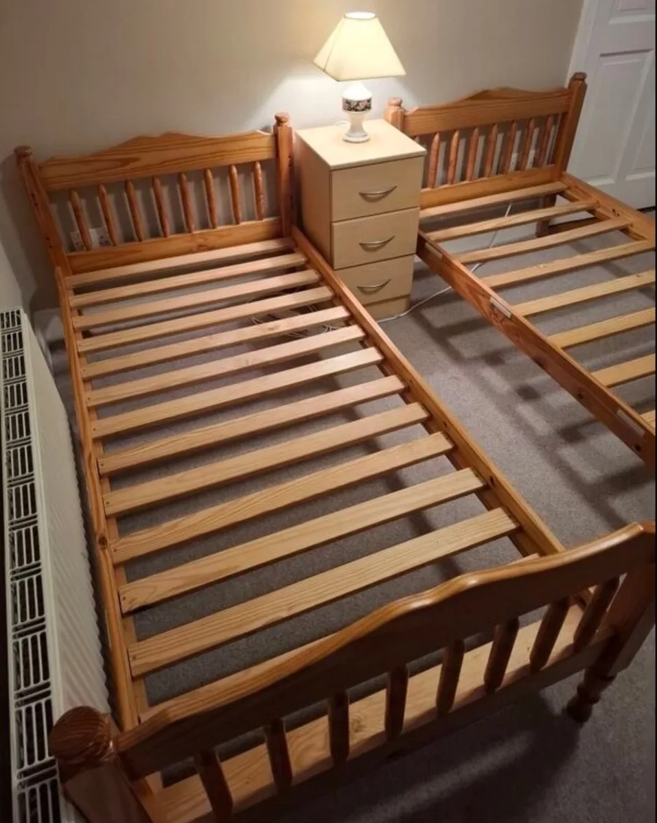 2 x Matching Solid Single Wooden Bed Frames - Image 1