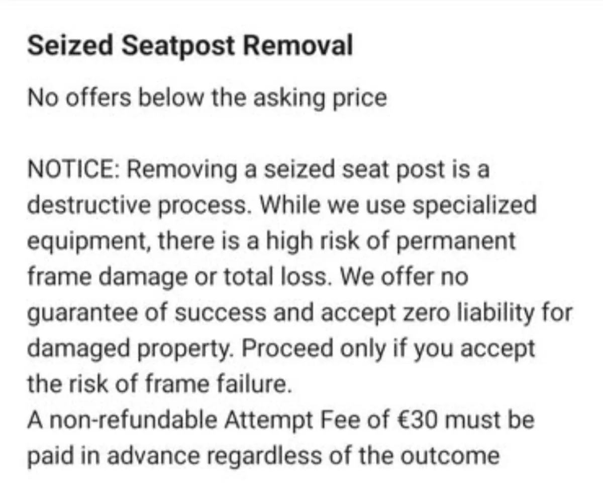 Bicycle Seized Seat Post Removal - Image 2