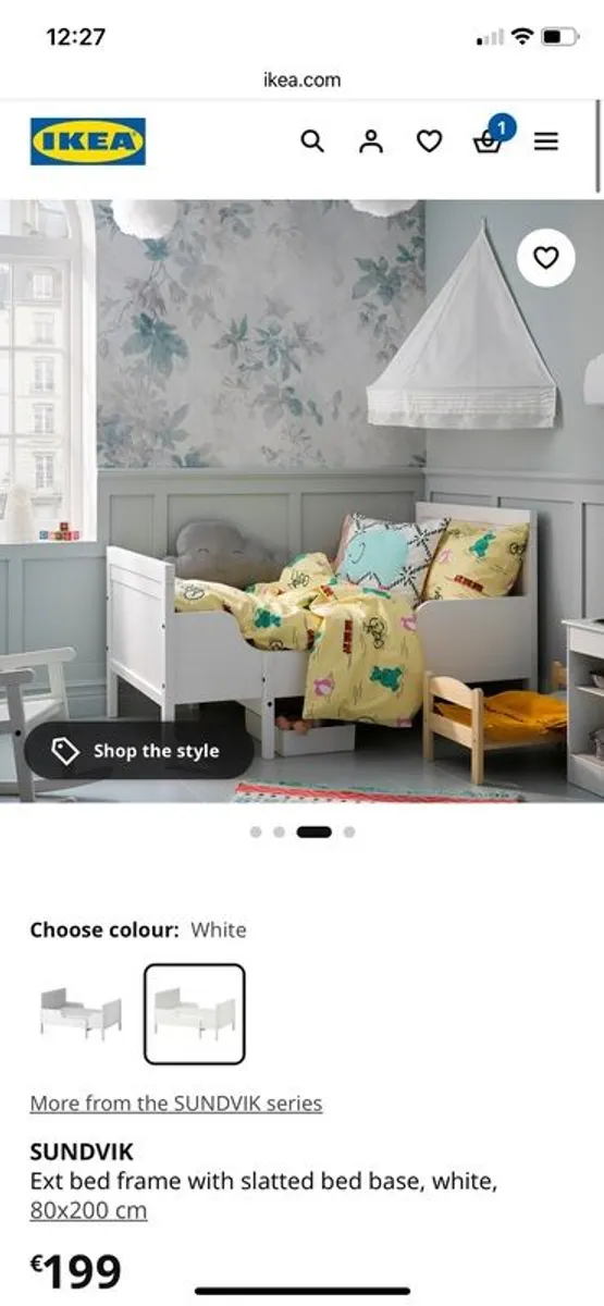 IKEA SUNDVIK Ext bed frame with slatted bed base, white, 80x200 cm - Image 2