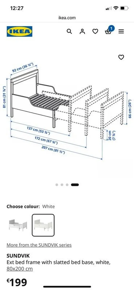 IKEA SUNDVIK Ext bed frame with slatted bed base, white, 80x200 cm - Image 3