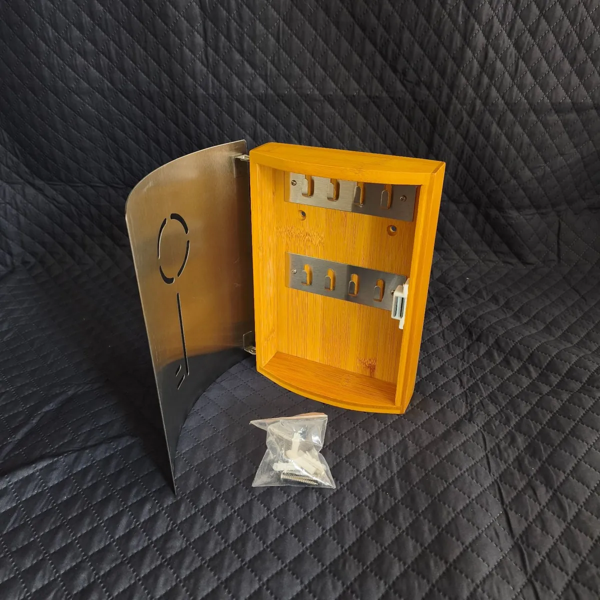 Zeller Wall Mounted Key Box – Bamboo & Steel - Image 1