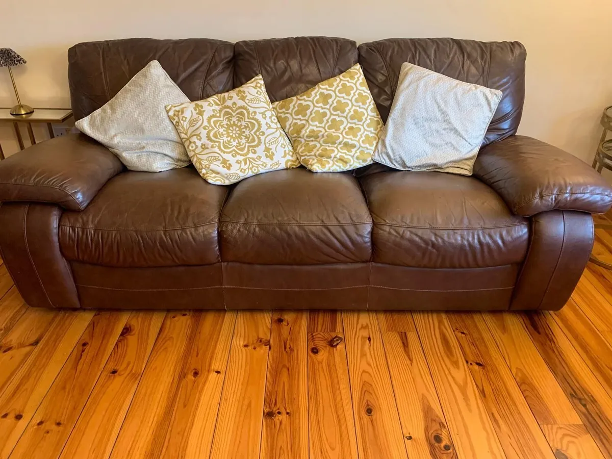 Brown Leather 3 Piece Suite - Image 1