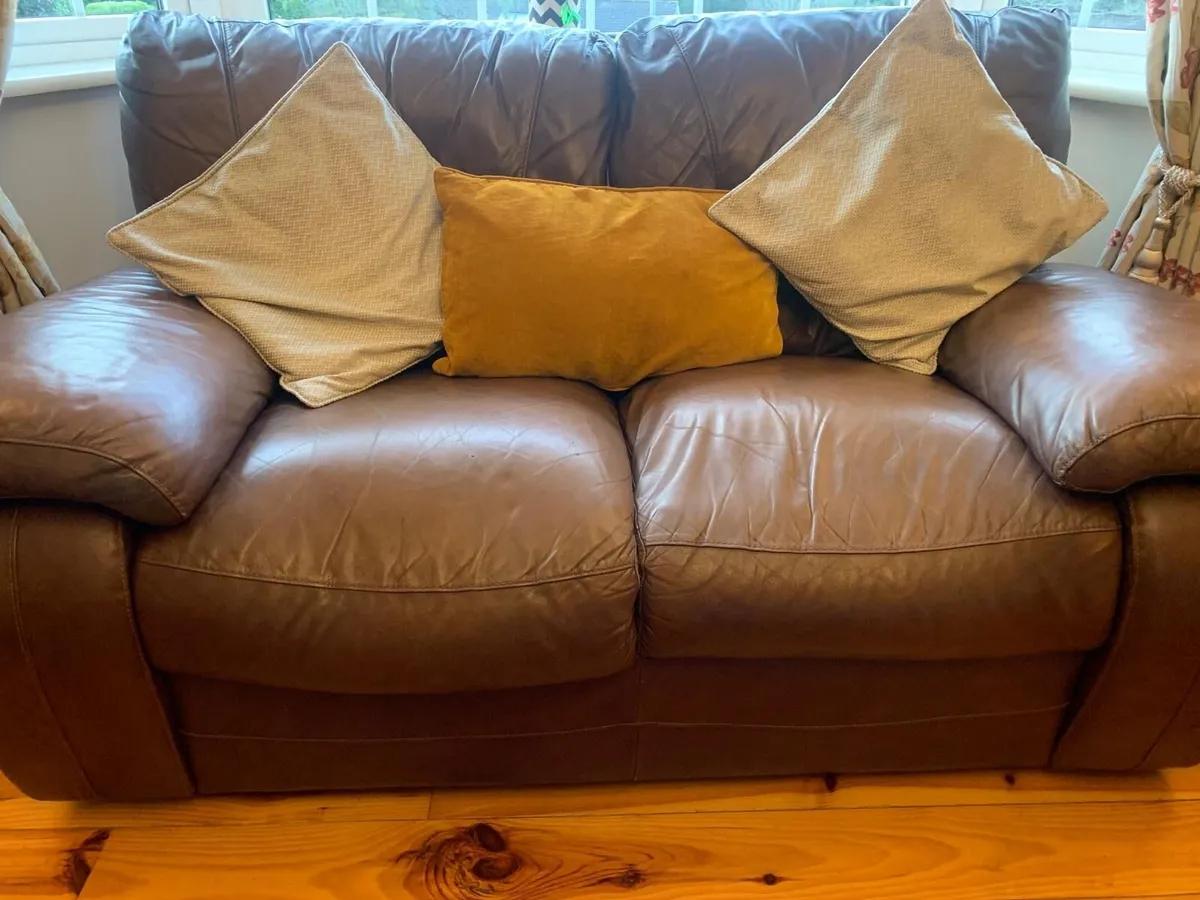 Brown Leather 3 Piece Suite - Image 3