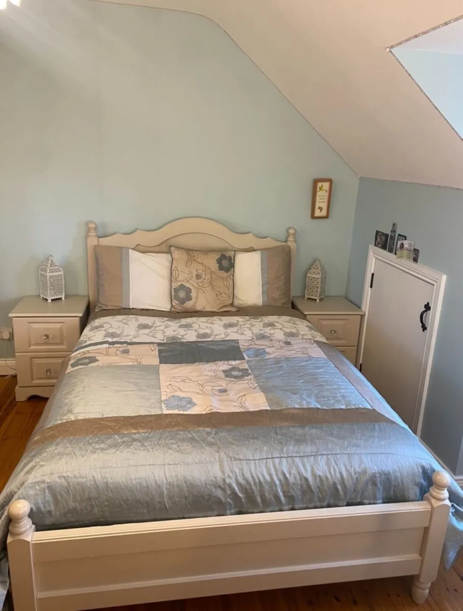 Cream Double Bed Frame & 2 Matching Bedside Locker - Image 1