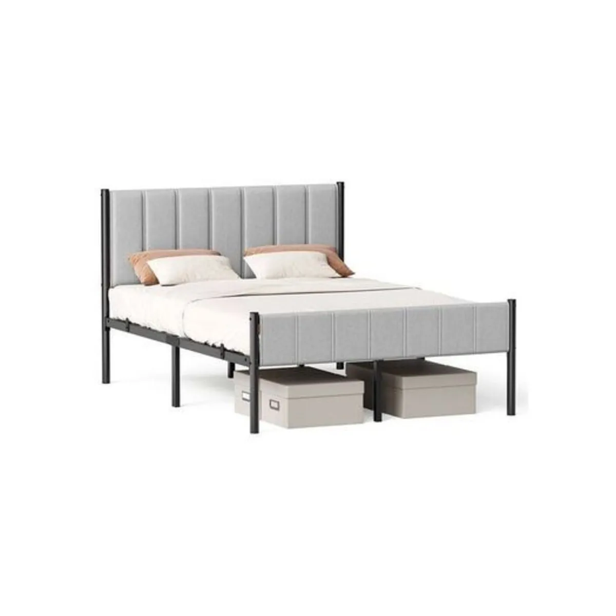 Sturdy Double Bed Frame with Foam Headboard and Un - Image 4