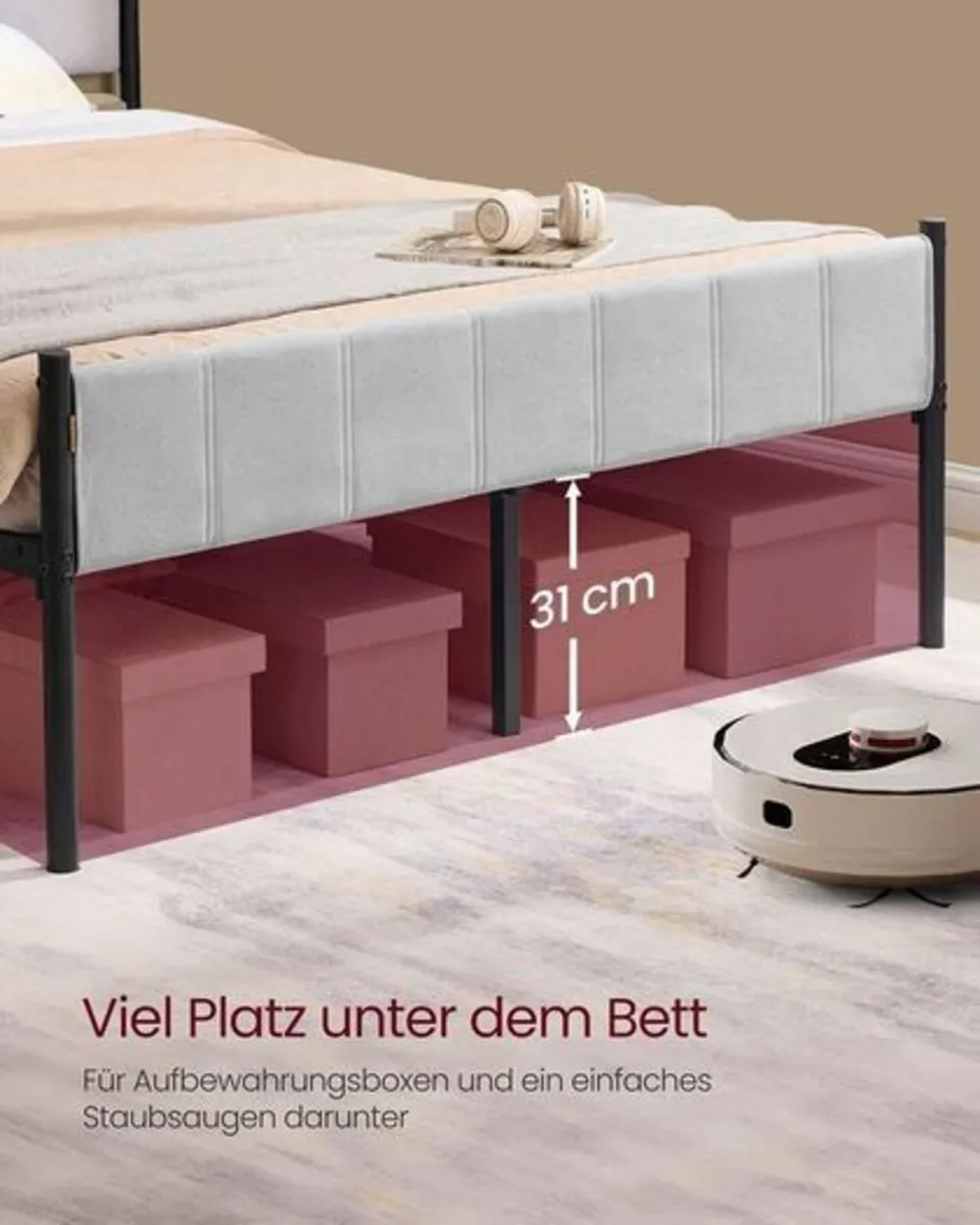 Sturdy Double Bed Frame with Foam Headboard and Un - Image 2