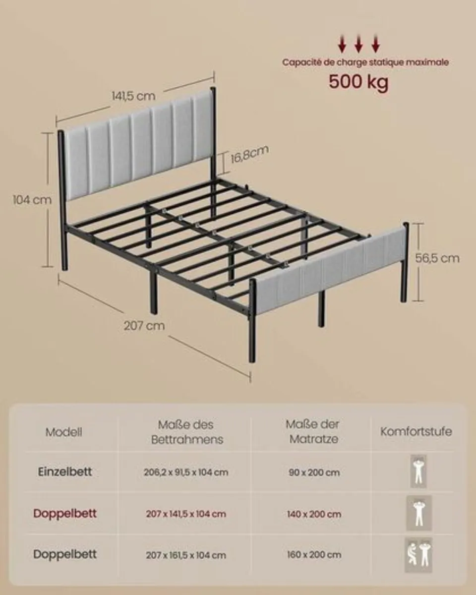 Sturdy Double Bed Frame with Foam Headboard and Un - Image 3