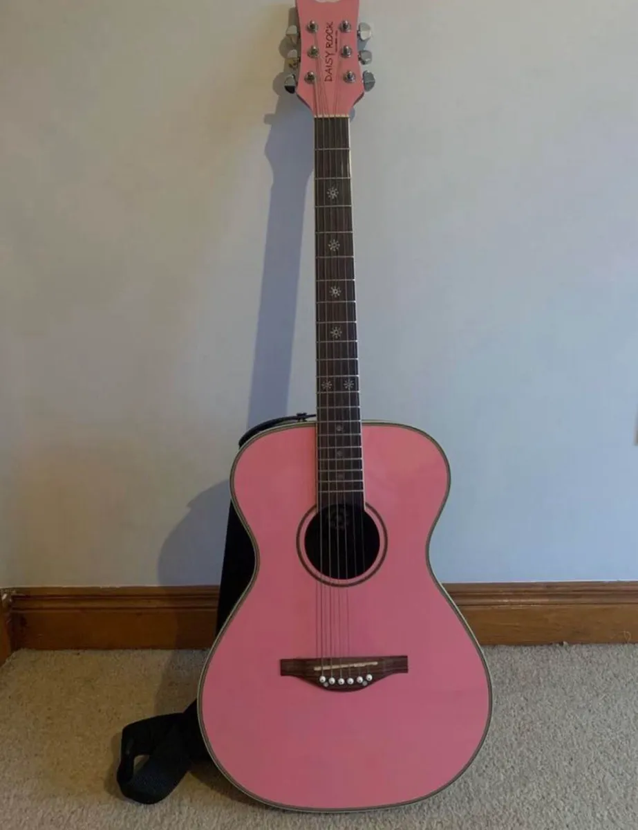 Pink Guitar, 6 String Acoustic - Image 2