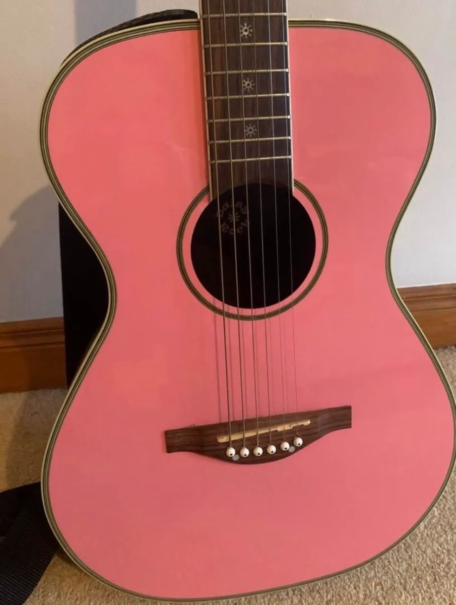 Pink Guitar, 6 String Acoustic - Image 1
