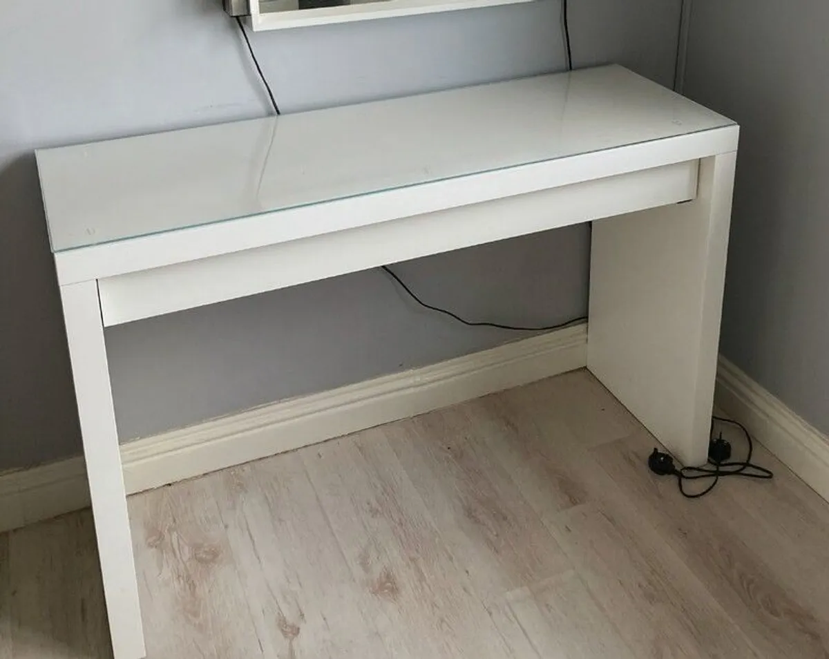 IKEA White Dressing Table with Glass Top, Drawer. - Image 1