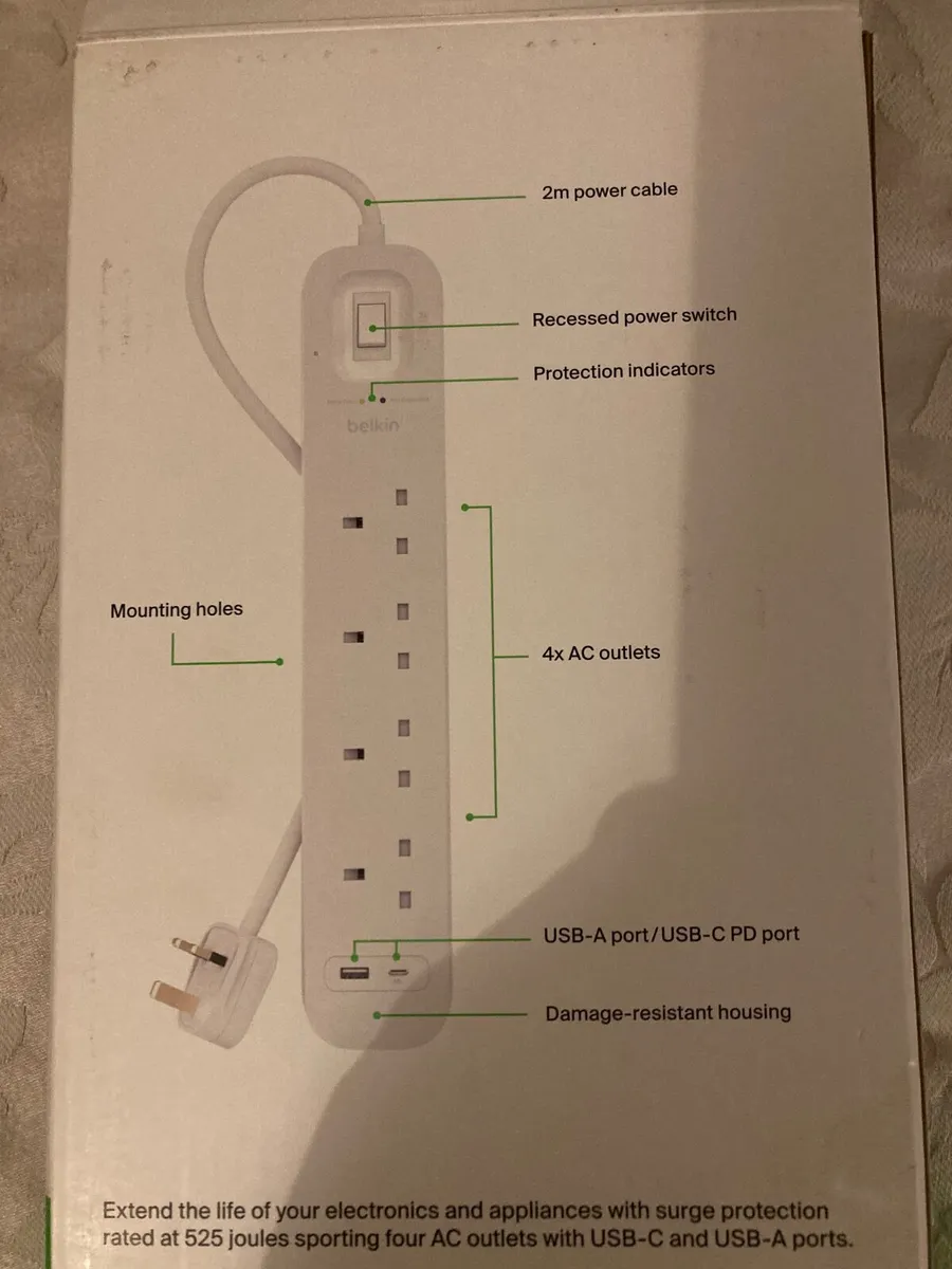 4 port Plugboard with usb a and c ports, brand new - Image 2