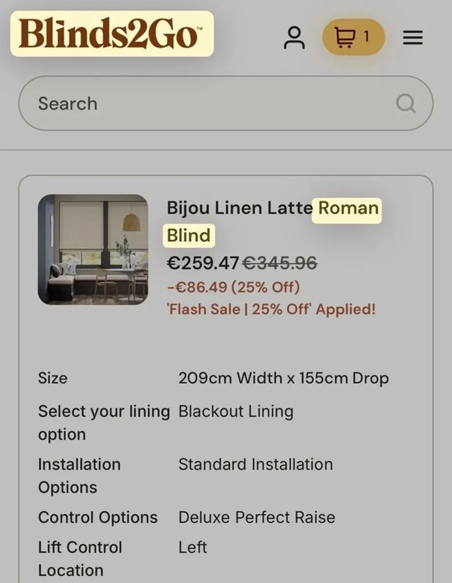 Brand New Blinds2Go Roman Blind - Image 4