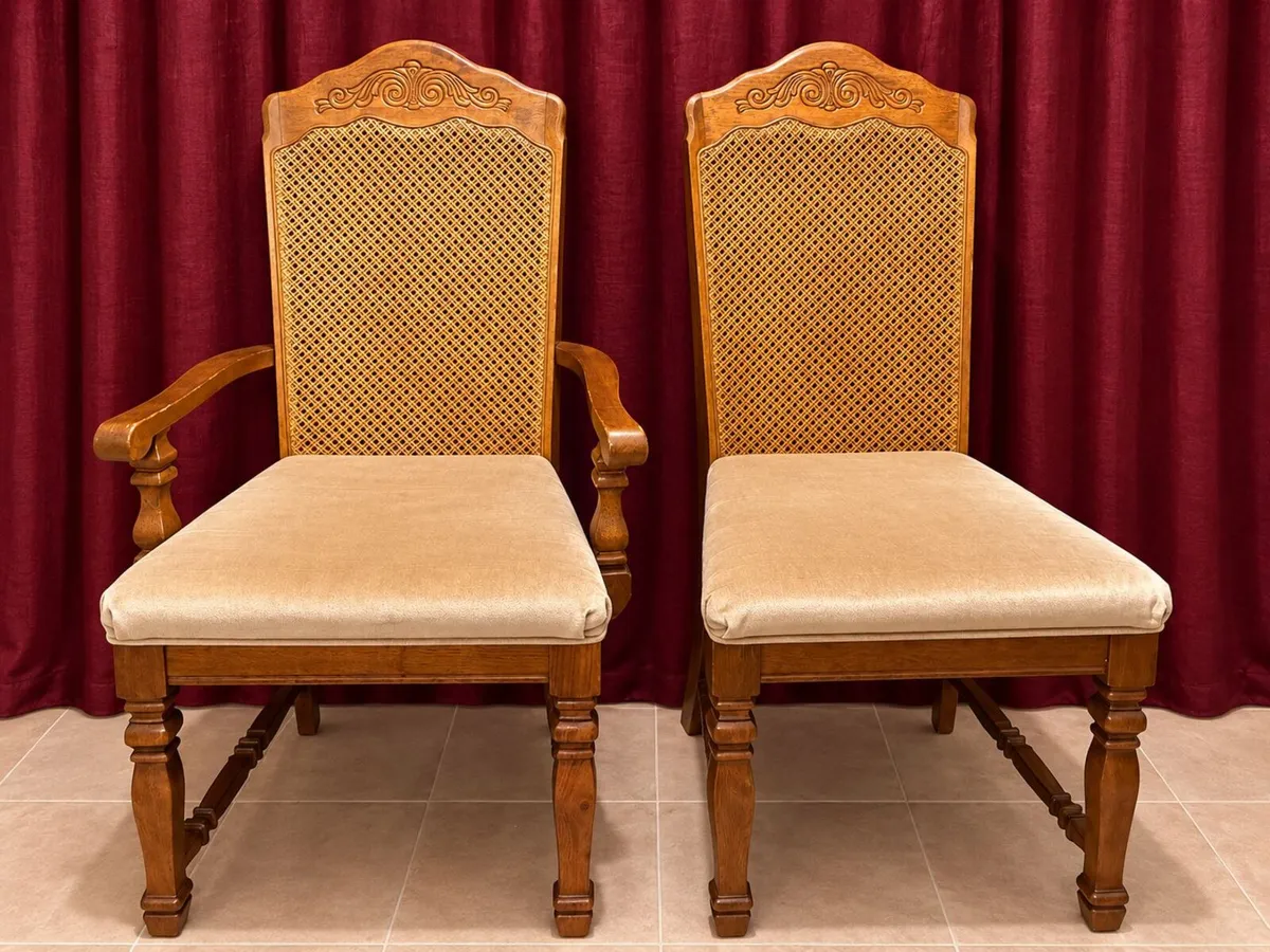 Set of 6 Vintage Dining Chairs – 4 Standard + 2 - Image 1