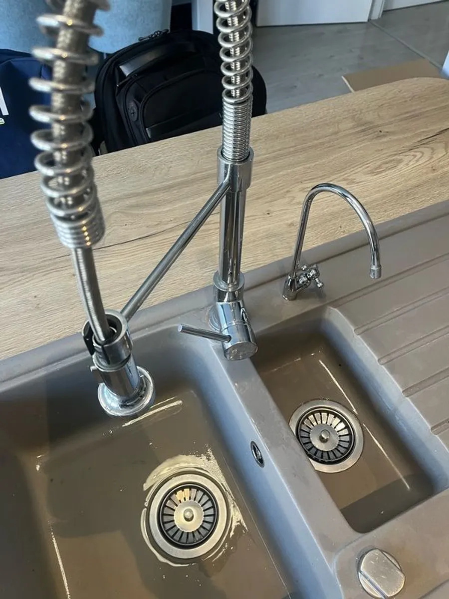 Grey Pyragranite Double Kitchen Sink with Taps - Image 2