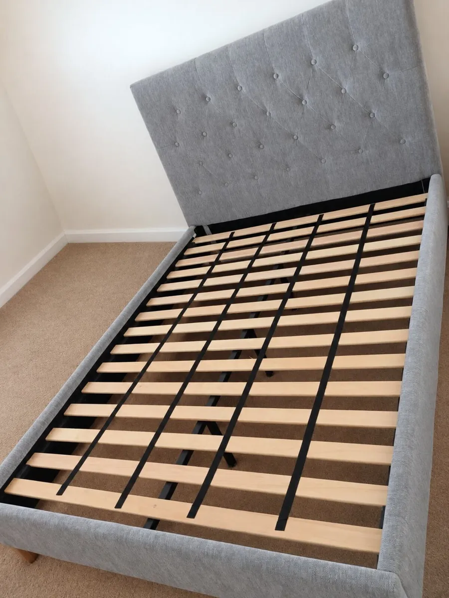 Grey Linen Effect Double Bed - Perfect Condition
