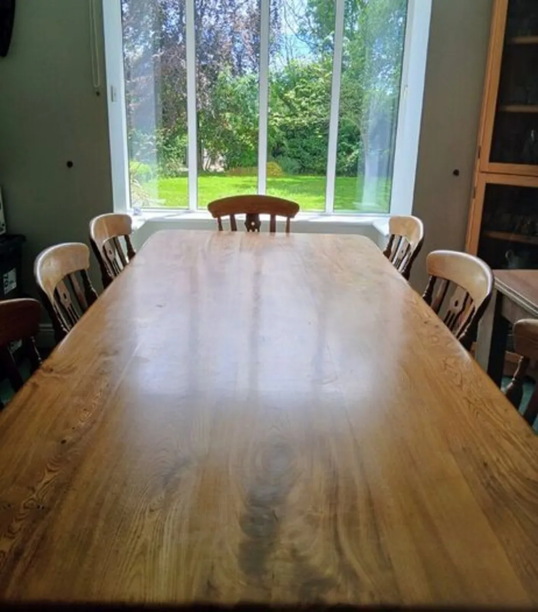 Custom-made Solid Elm Dining Table & 8 Chairs - Image 1