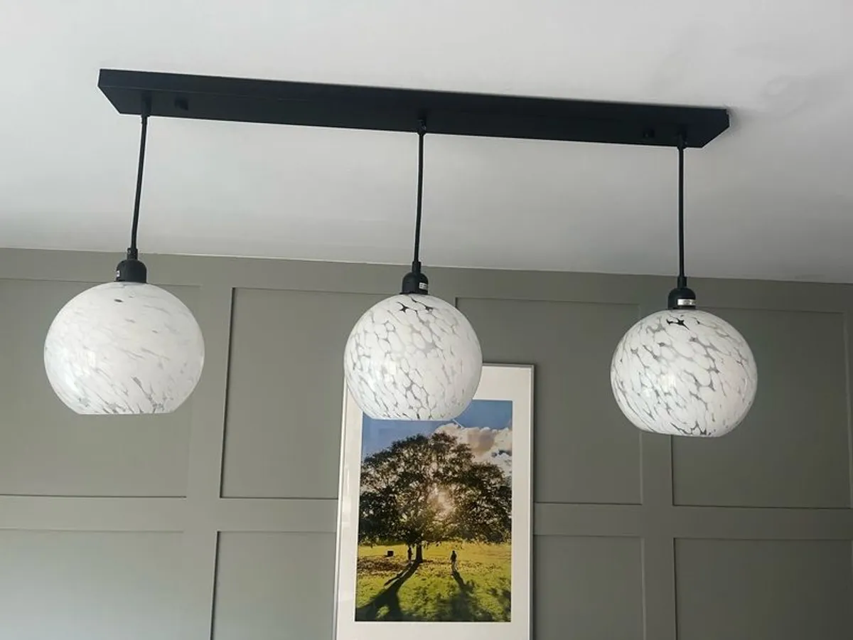 3 Pendant Shades - white glass - Image 2