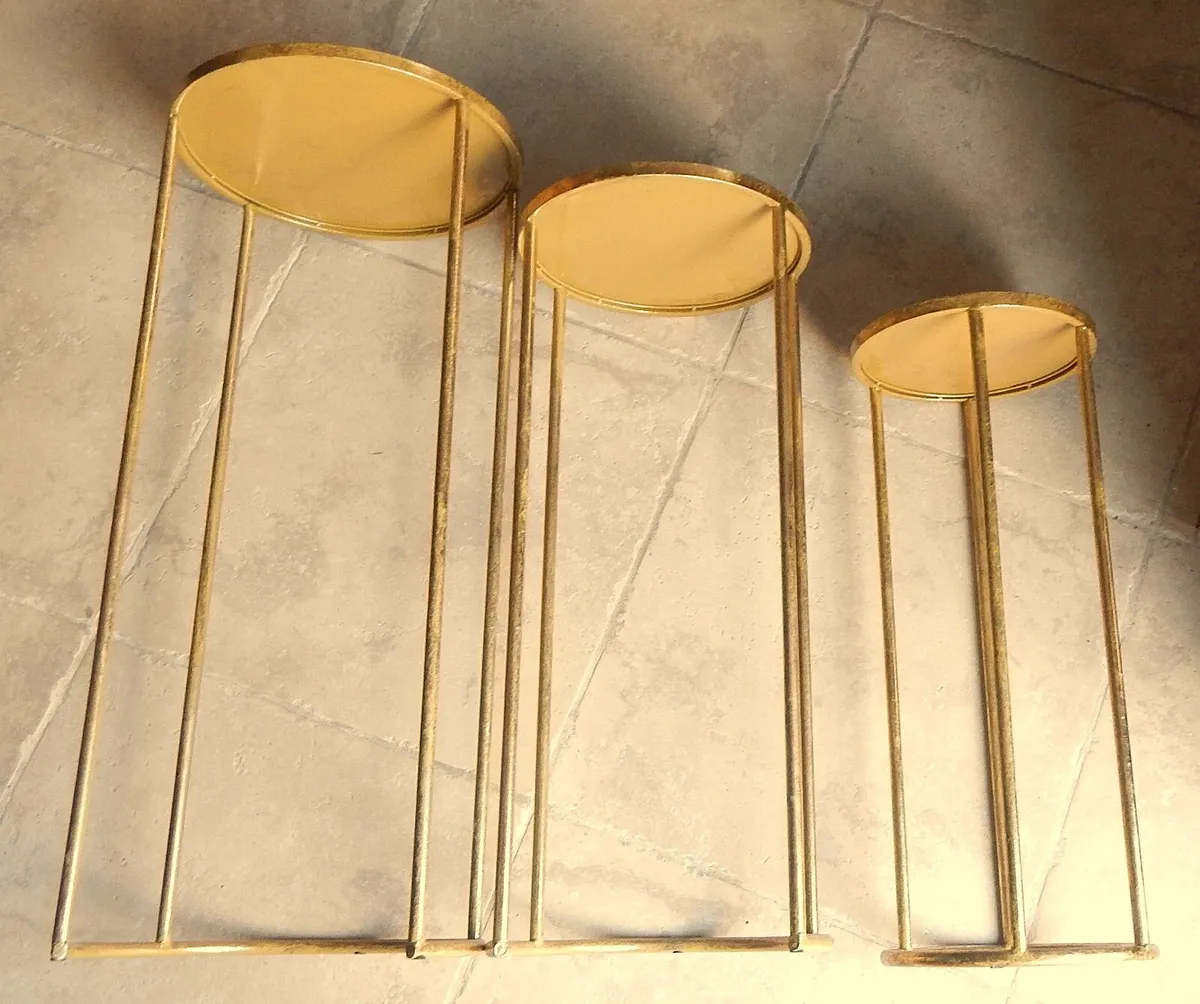 Nest of Metal Stands with Mirrored Glass Tops - Image 4